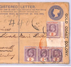 GOLD COAST COLONY Overprint GB QV Stationery Cover Registered 1902 KEVII 2d XH45 - Picture 1 of 10
