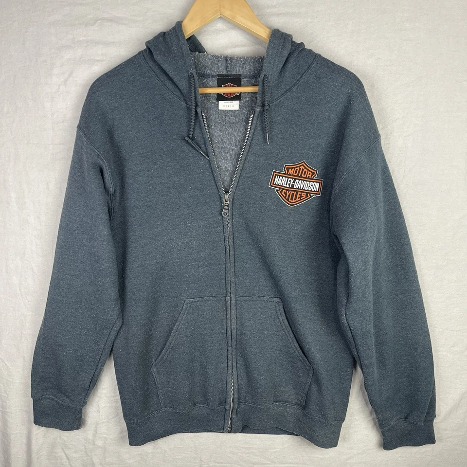 Harley Davidson Hoodie Mens Medium Blue Full Zip Military Overseas Tour Sweater - Image 1 of 4