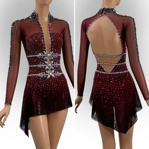 Vestido de competición de patinaje artístico sobre hielo disfraz de gimnasia baile vestido teñido - Imagen 1 de 8