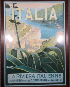 Póster de viaje de colección La Riviera Italyne Portofino por Mario Borgoni impresión de bellas artes - Imagen 1 de 8