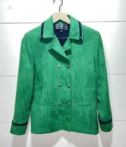 St. John Sport by Marie Gray • Emerald Faux Suede Gold Button Blazer - Picture 1 of 11