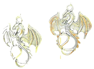 Nuevos pendientes colgantes alados DRAGON de dos lados en tonos plateados de 2-1 / 8 "de largo - Imagen 1 de 3