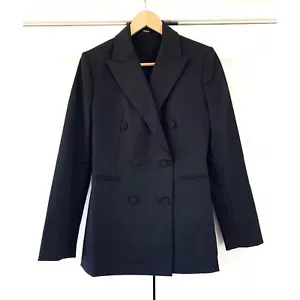 Blazer Theory Tux Jacket Miscela Lana Doppio Petto Nero Smoking Donna Taglia 0 - Foto 1 di 7