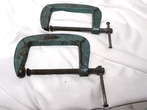 Vintage Pair 4" Korea branded C Clamp Tools Green/Blue color - Picture 1 of 3