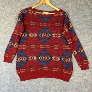 Denim & Supply Ralph Lauren Aztec Sweater Womens Medium Slouchy Long Tribal Red - Picture 1 of 9