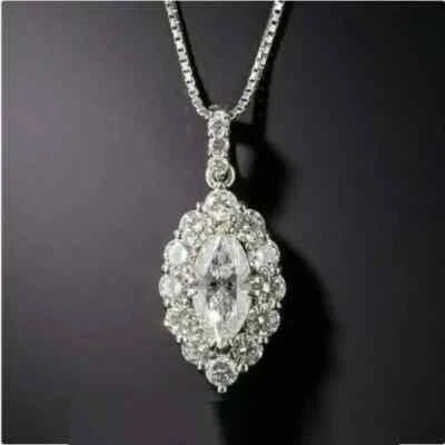 Colgante de belleza de diamantes creados en laboratorio de corte marquesa de 2 quilates enchapado en oro blanco de 14 quilates Foto 1 de 4