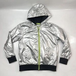 GYMBOREE Go Outside Metallic Silver Foil Zip Up Hoodie Jacket Youth Size XL - 14 - Picture 1 of 9