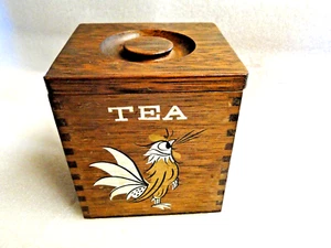 Vintage Japan ROOSTER TEA CANISTER Hand Painted Wood - Picture 1 of 6