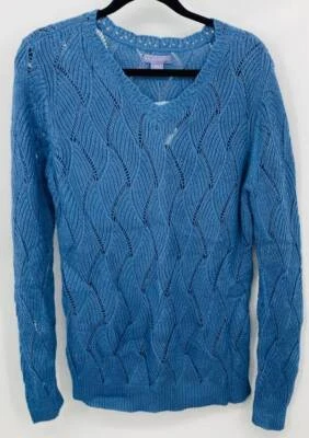 Blusa túnica tejida Laura Scott Pointelle para mujer grande L azul cuello en V nueva B78 Foto 1 de 4