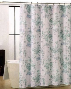 TAHARI Home CALVIN Blues Aqua White Floral Flowers Fabric Shower Curtain NEW - Picture 1 of 1