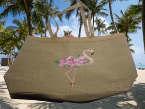 Flamingo Rose Beach Bag Pink Tote Large Cruise Summer Theme Park Travel 20x16 - Picture 1 of 9