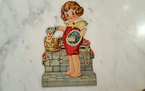Antique Printed Germany Valentines Day Card Barefoot Youngster Eyes Move! - Picture 1 of 8