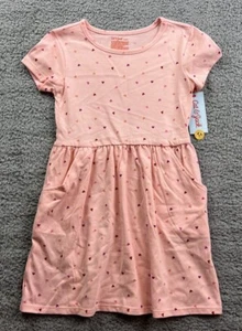 Cat & Jack Girl's Size Small (6-7) Short Sleeve Knit Dress Pink Hearts - Picture 1 of 7
