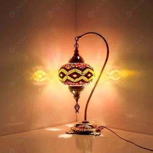 Türkisch Marokkanisch Handarbeit Mosaik Tiffany Schwanenhals Tisch Nachttischlampe Licht - Bild 1 von 8