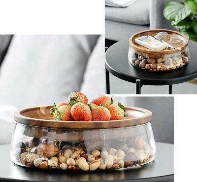 Glass Container Storage Wooden Lid Multifunctional Box Double Layer Acacia - Image 1 of 4