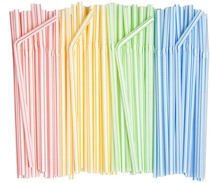 [200 Pack] Flexible Disposable Plastic Drinking Straws - 7.75" High - Assorted C - Picture 1 of 6