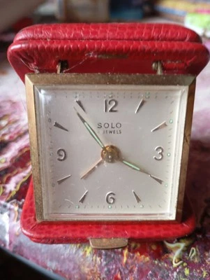 réveil de voyage solo 4 Gewels mécanique laiton et cuir clock vintage - Photo 1/3