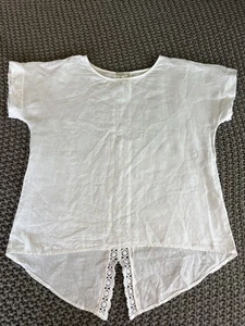 Terzo Millennio White Short Sleeve Women Blouse Size L Made in Italy 100% Linen - Picture 1 of 15