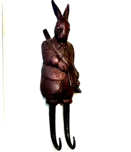 Black Forest Rabbit Hare Fox Hunt Figurine Wall Mount Hook Coat\Towel\Key Holder - Picture 1 of 9