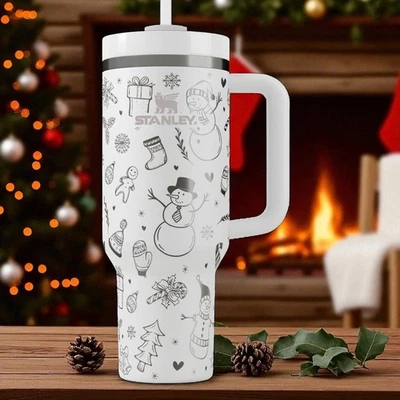 Snowman Stanley Tumbler – Engraved 40oz Holiday Cup with Gingerbread, Gifts