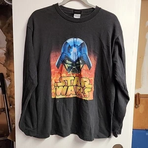 Vtg Y2K Star Wars Darth Vader Flames Longsleeve Tee - Youth Large - Picture 1 of 6