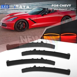 4x For 14-19 Chevy Corvette C7 Smoked LED Front+Rear Amber Red Side Marker Light - Bild 1 von 11