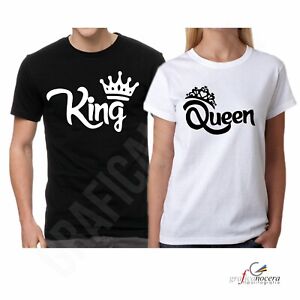 Coppia T-shirt KING QUEEN maglia per lui e per lei idea regalo amore fidanzati