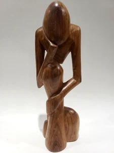 Vintage Senegalese Modern Thinker Statue | African Wood Carving 10"h - Picture 1 of 5