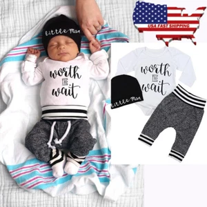 US Newborn Baby Boy Girl Tops Romper Bodysuit Jumpsuit Pants Outfits Clothes Set - Picture 1 of 10