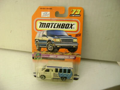 1999 MATCHBOX SUPERFAST #73 CHEVY TRANSPORT BUS METRO MOTEL SHUTTLE NEW ON CARD - Image 1 of 3