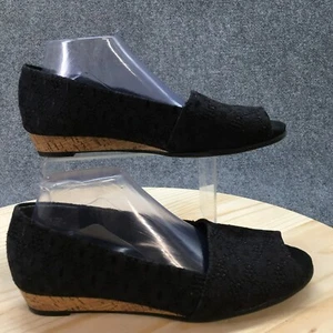 Aerosoles Sandals Womens 10 M Slip On Black Fabric Casual Peep Toe Wedge Cork - Picture 1 of 17