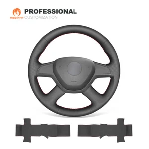 Hand Stitched Black Genuine Leather Car Steering Wheel Cover for Skoda Octavia - Imagen 1 de 10