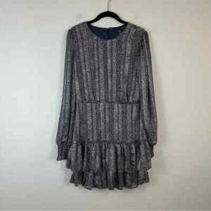 Lulu's Navy and White Animal Print Long Sleeve Tiered Skirt Dress Size Medium - Picture 1 of 5