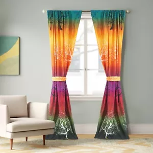 Rainbow Tree Curtain Panel Set: Two Panels and Two Tiebacks, 84-Inch Long - Picture 1 of 1