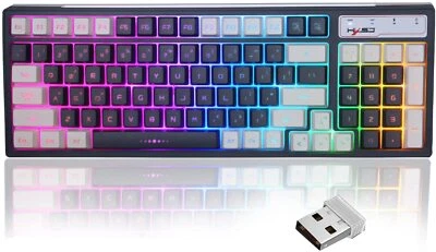 Wireless Gaming Keyboard Rechargeable RGB Backlit Mechanical Feel Mixed Color US - Image 1 of 4