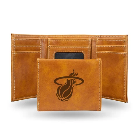 Miami Heat NBA Laser Engraved Brown Trifold Wallet Cover