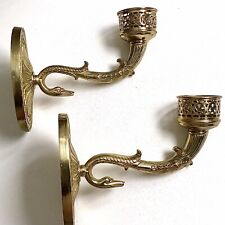 Vintage Pair WALL SCONCE Brass Metal Bird Peacock Candle Holders Ornate Fixtures