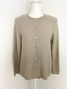 Alfred Dunner Women Button Down Cardigan Sweater Size M Beige Shimmer Crew Neck - Picture 1 of 9