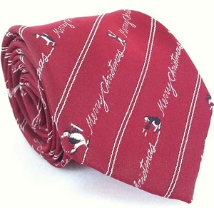 Ice Skating Top Hat Penguins Avon Holiday Merry Christmas Mens Neck Tie VTG Red - Picture 1 of 1