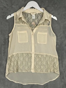 Vintage Self Esteem Tank Blouse Womens Medium Beige Peach Floral - Picture 1 of 6
