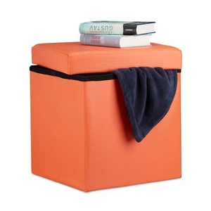 10019043_708 Tabouret Cuir Orange 38 x 38 x 38 cm - Picture 1 of 6