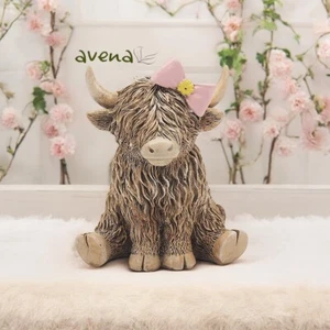 Highland Cow With Pink Bow Ornament Resin In Gift Box Brand New 12cm - Picture 1 of 3