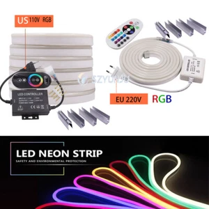 110V 220V RGB Neon Light Ribbon Tape Flexible 2835 5050 120LEDs/m 24Key Remote - Picture 1 of 13