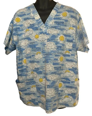 Peaches Scrub Top Sz XL Nurse Cotton Poly Blend See Measurement’s - Image 1 of 4