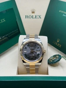 Rolex Datejust 41 NEW 2025 Wimbledon Gray Green Roman Fluted Two Tone - Picture 1 of 10