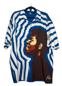 VTG Platinum Fubu Mohammed Ali Button Up Shirt Men’s XXXL Blue Striped Boxing - Picture 1 of 5