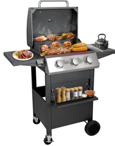 3 Burner BBQ Propane Gas Grill, Stainless Steel 30,000 BTU Patio Garden Barbecue - Picture 1 of 5