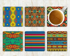 Mexican Aztec Tribal Drink Coasters Set of Six Neoprene - Picture 1 of 8