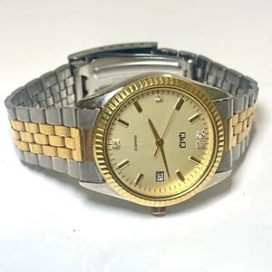 Q&Q Diamond Quartz Analog Men’s Watch Japan Movt Gold Silver Tone 2115-915272KY - Picture 1 of 5