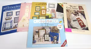 Cross Stitch Leaflets Booklets VTG 80s LOT of 6 Teddy Bears Country Shabby Chic - Picture 1 of 13